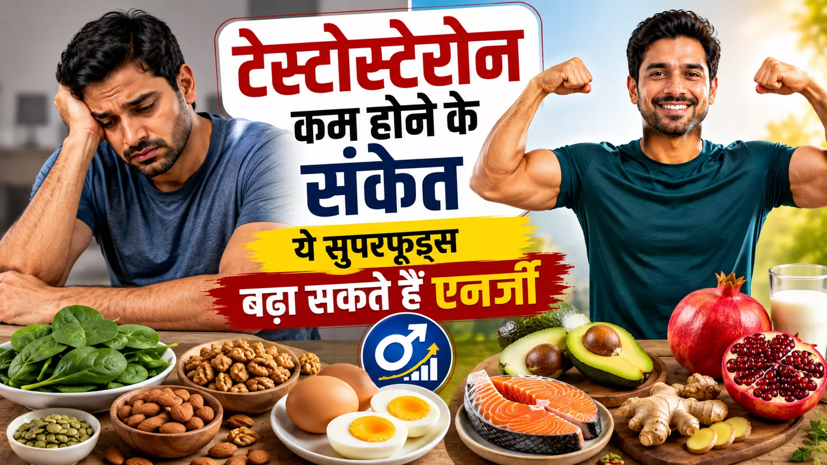 टेस्टोस्टेरोन कम होने के संकेत और टेस्टोस्टेरोन बढ़ाने वाले सुपरफूड्स