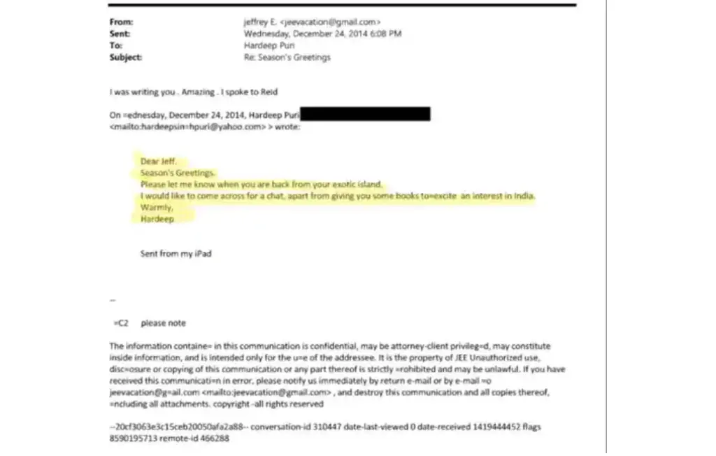 Hardeep Puri Epstein Email controversy, Hardeep Puri Epstein Email controversy
